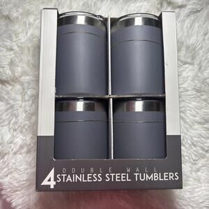 WELLNESS 4 Pack 10 Oz. Double Wall Stainless Steel Ins Tumblers Matte Gray NIB